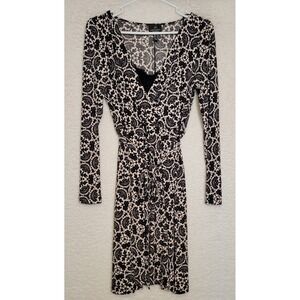 Adrianna‎ Papell Women's Wrap Dress Size 10 Black White Long Sleeve Floral 1103